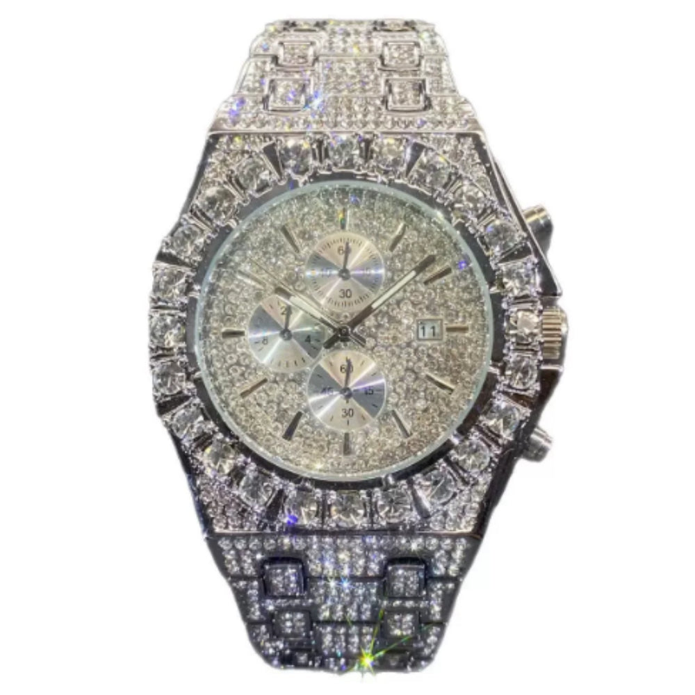 Diamonds Men's Iced Out Diamond Rhinestone Watch – Luxury Hip Hop Quartz Wristwatch