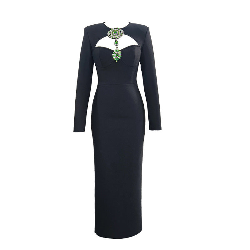 Temperament Long Sleeve Bandage Tight European And American Diamond Dinner Dress EX-STOCK Canada 