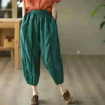 Summer Thin Striped Cotton And Linen Cropped trouser Pants For Women