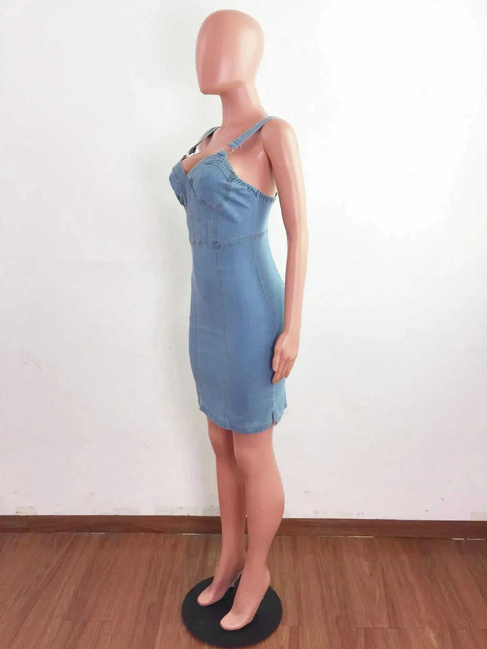 Women's Fashion Suspenders Slit Denim Dress - EX-STOCK CANADA