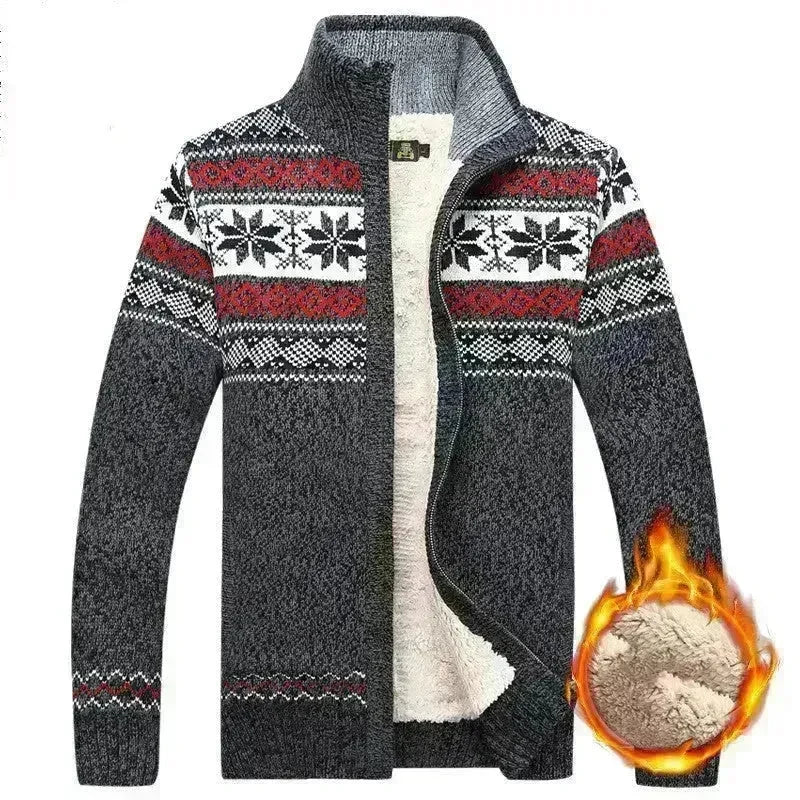 Men's Sweater Warm Velvet Sweatercoat Winter Wool Cardigan Male Casual Thicken Warm Fleece Christmas Sweater For Man - EX-STOCK CANADA