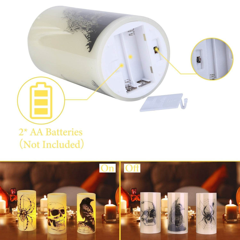 3 Pack Halloween Flameless Candle Lamp With Timer Setting Battery Operated Warm Orange Light Candles For Halloween Party Decoration - EX-STOCK Canada