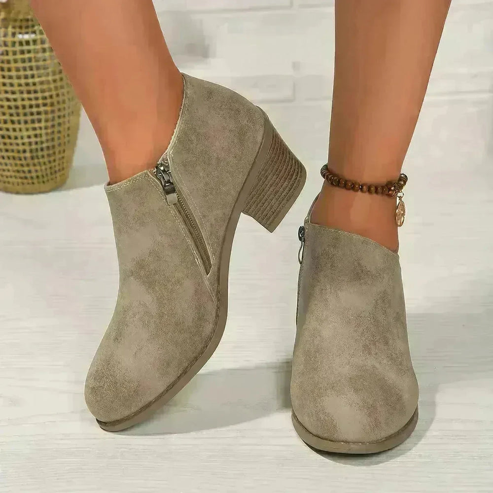 Chunky Heel Round Toe Ankle Boots With Side Zipper Design Fashion Fall Winter Short Boots For Women Shoes - EX-STOCK CANADA