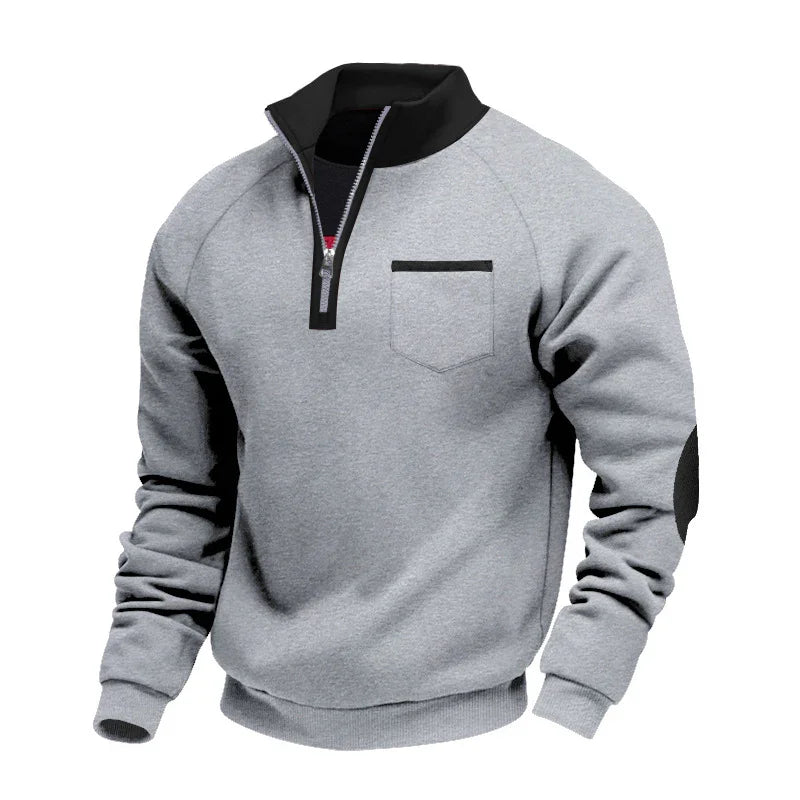 Men's Fleece-lined Heavy-duty Warm Zip-up Stand Collar Patchwork Stylish Casual Long-sleeve Sweatshirt EX-STOCK Canada 