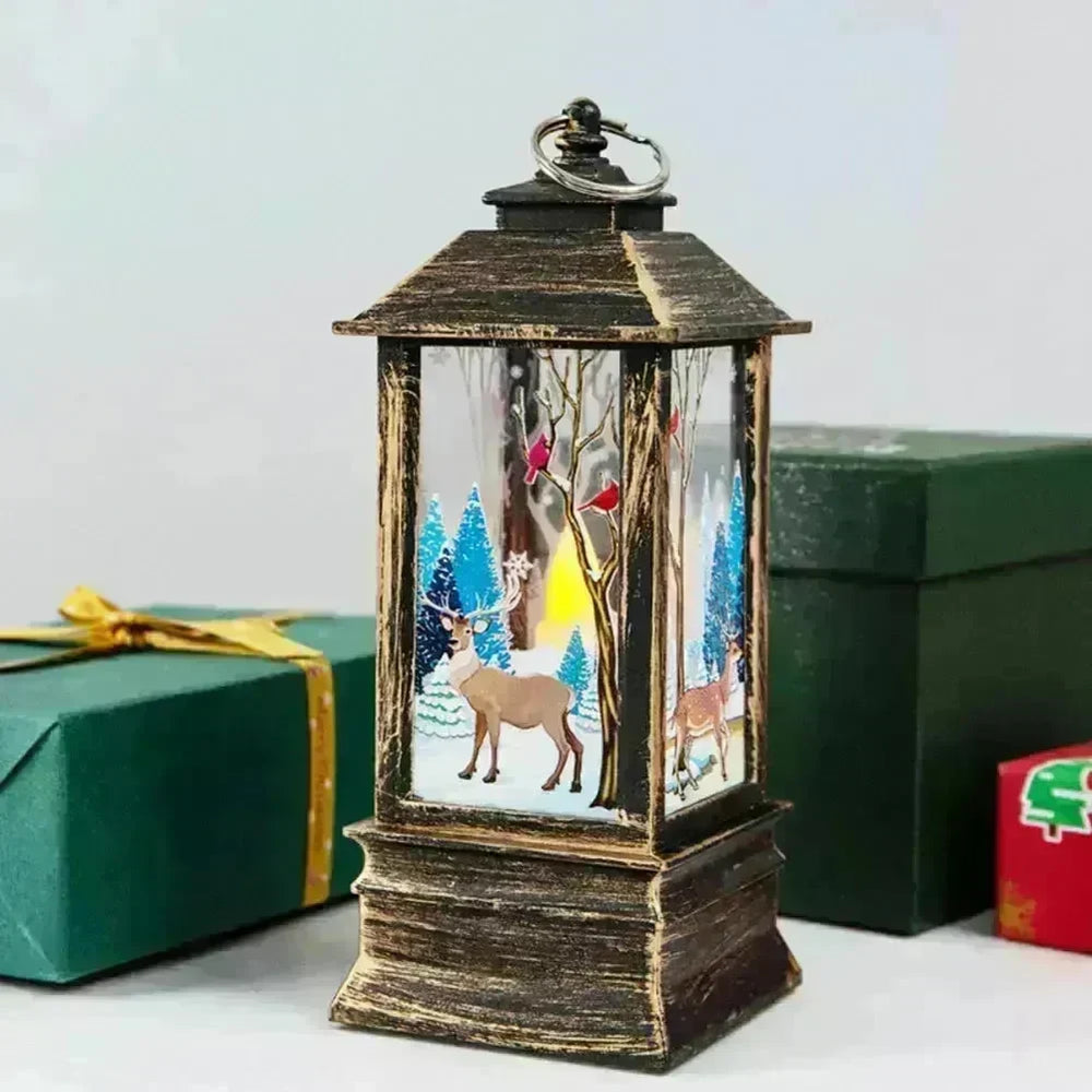 Christmas Candles Light Led Snow Deer Lantern Light Vintage Castle Santa Snowman Hanging Lantern Lamp New Year Party Decoration - EX-STOCK CANADA
