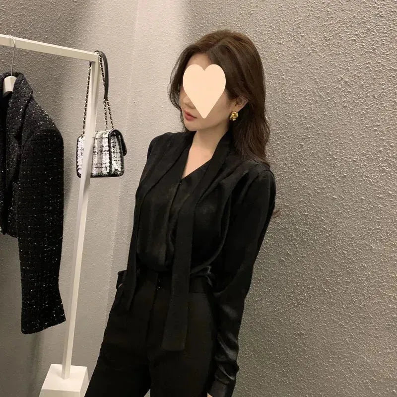 High-end Anti-wrinkle Acetate Satin pleated Blouse Shirt For Women - EX-STOCK CANADA