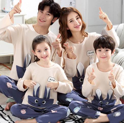 Parent-child Pajamas Cotton Long Sleeve Cartoon Children's Loungewear EX-STOCK