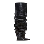 Women's Catwalk Pleated Over-the-Knee Boots – Pointed Toe Wedge High-Heel | Black, Wine Red, Beige