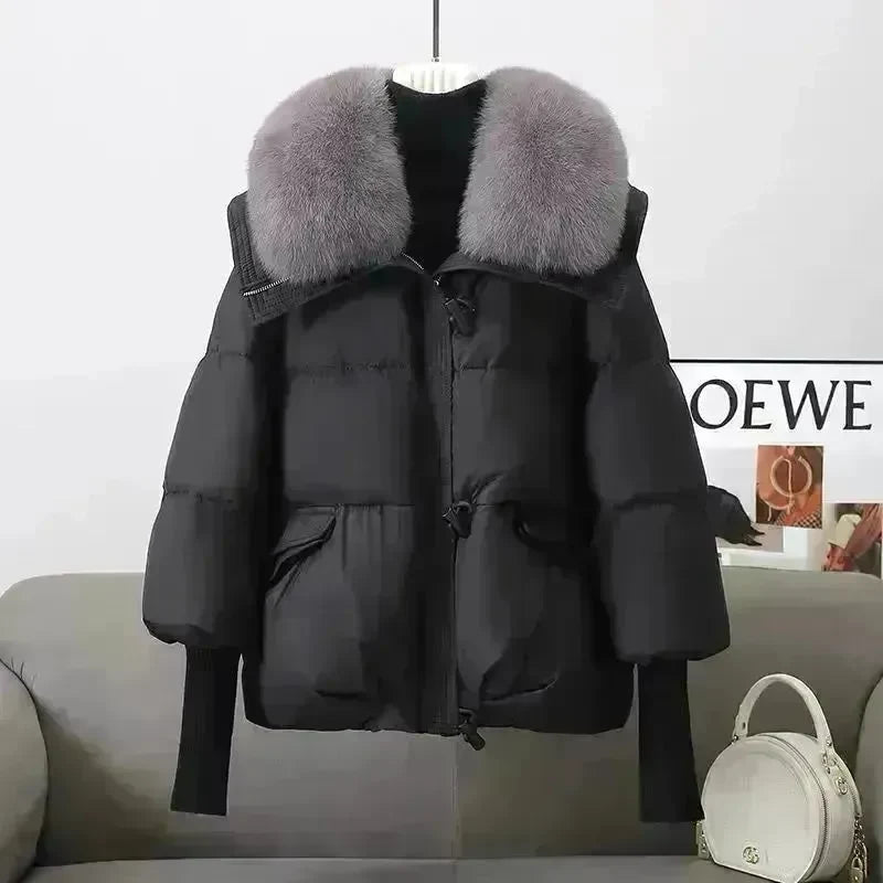 Women Cotton-padded Down Jacket Fur Collar Thick Puffer Winter Coat - EX-STOCK CANADA