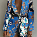 Fashion Printed Shawl Collar Single-breasted Belt Vintage Blazer Women - EX-STOCK CANADA
