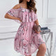 Flower Printed Ruffled Suspender Dress Summer Off-the-shoulder Strap Dresses Women - EX-STOCK CANADA