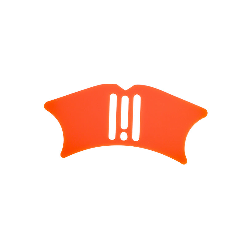 Orange filter with exclamation marks on a white background
