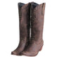 Pair of brown cowboy boots with gold studs on a white background