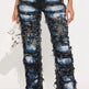 Teagan Two Tone Shredded Wide Leg Jeans - Black Combo EX-STOCK Canada 