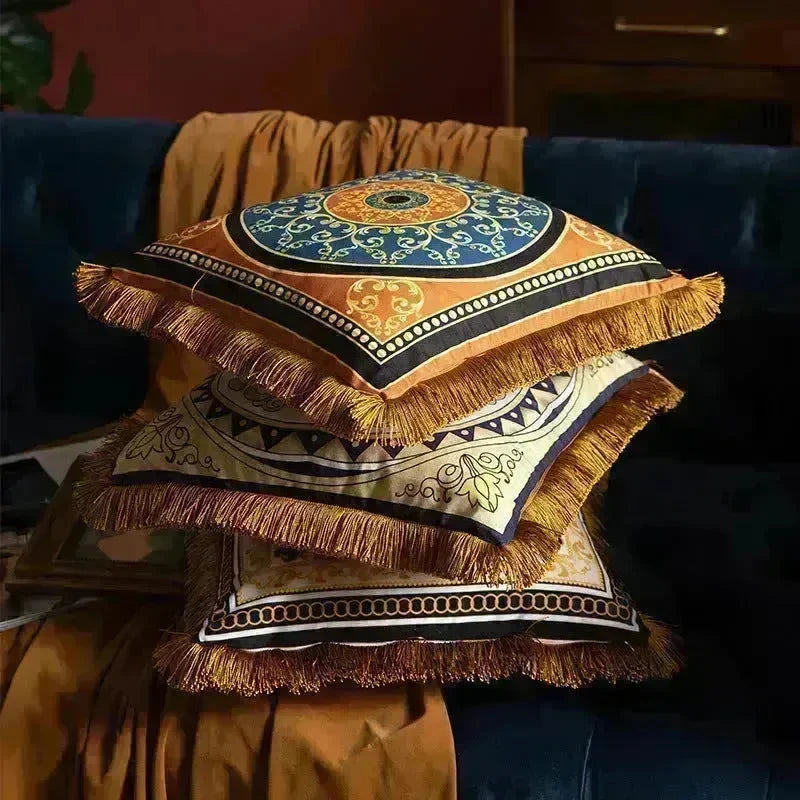 Pillow Sofa High-grade Sense Tassel Light Luxury style-gold rimmed Pillows - EX-STOCK CANADA