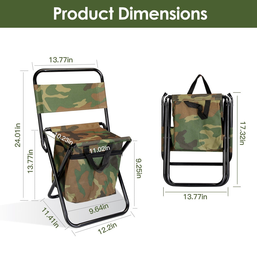 Foldable Fishing Chair With Backrest Built-In Cooler Bag Portable Handle Outdoor Lightweight Fishing Stool For Camping Hiking Hunting EX-STOCK