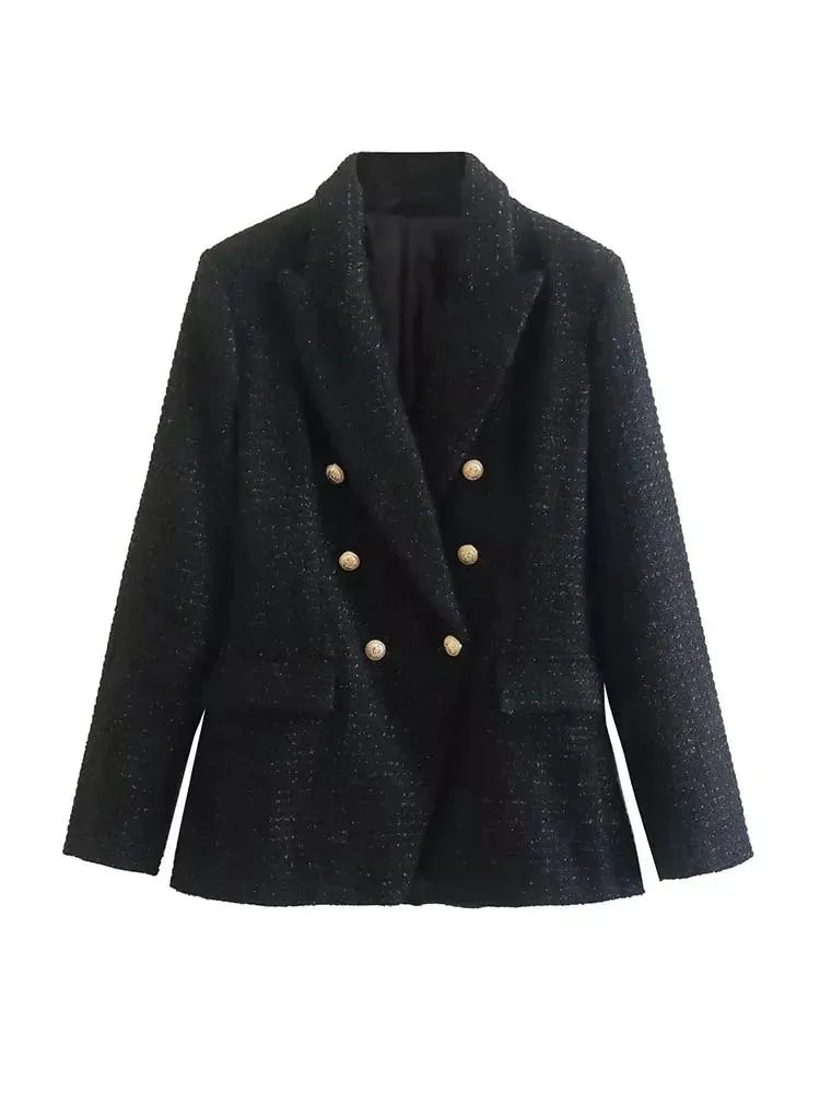 Classy Urban Women Textured Double Breasted Tweed Blazer - EX-STOCK CANADA