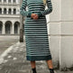 Slim Striped Printed Long Cashmere Dress  Autumn And Winter Long Sleeve Dresses For Women - EX-STOCK CANADA