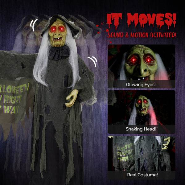 6ft Eye Red Light Vibration Witch Sound Voice Control, Standing Guiding Witch, Battery Model - Batteries Not Included, Halloween Standing Decoration EX-STOCK