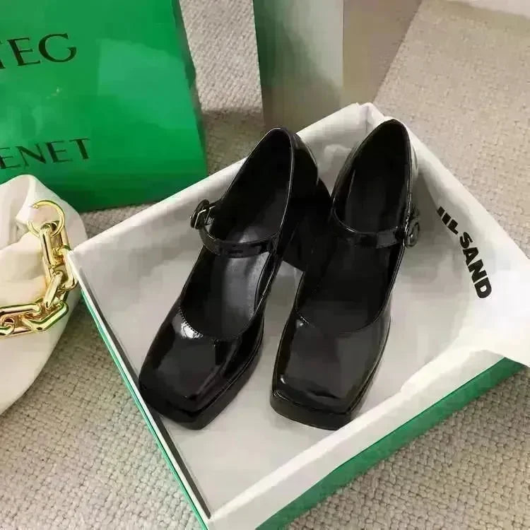 All-match Lolita Retro Patent Leather Thick High Heels Women for Women - EX-STOCK CANADA