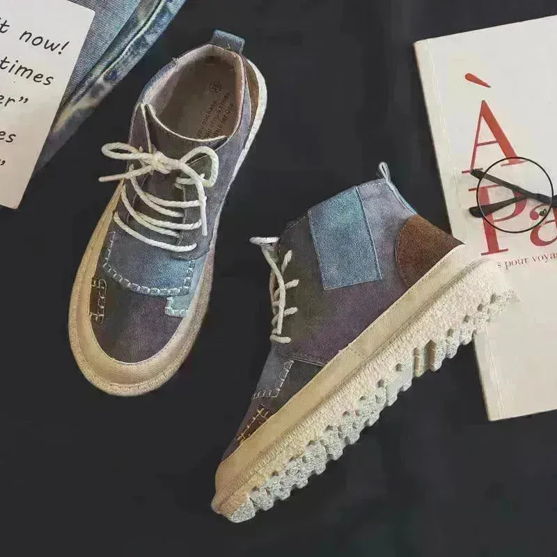 All-match Unisex Canvas Sneakers Shoes Suede Leather High Ankle Sneakers Shoe for Men and Women - EX-STOCK CANADA