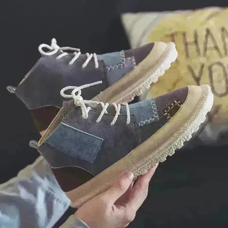 All-match Unisex Canvas Sneakers Shoes Suede Leather High Ankle Sneakers Shoe for Men and Women - EX-STOCK CANADA