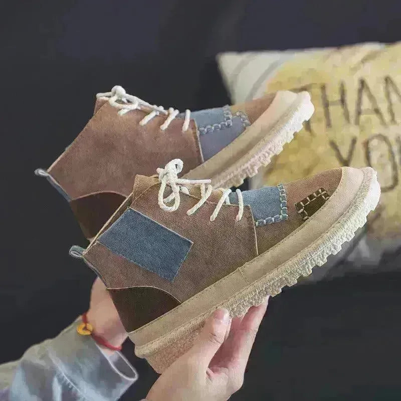 All-match Unisex Canvas Sneakers Shoes Suede Leather High Ankle Sneakers Shoe for Men and Women - EX-STOCK CANADA