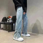 American Letter Embroidered Jeans High Street Fashion Brand Hip Hop Straight-leg Pants - EX-STOCK CANADA