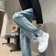 American Letter Embroidered Jeans High Street Fashion Brand Hip Hop Straight-leg Pants - EX-STOCK CANADA