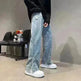 American Letter Embroidered Jeans High Street Fashion Brand Hip Hop Straight-leg Pants - EX-STOCK CANADA