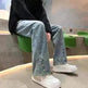 American Letter Embroidered Jeans High Street Fashion Brand Hip Hop Straight-leg Pants - EX-STOCK CANADA