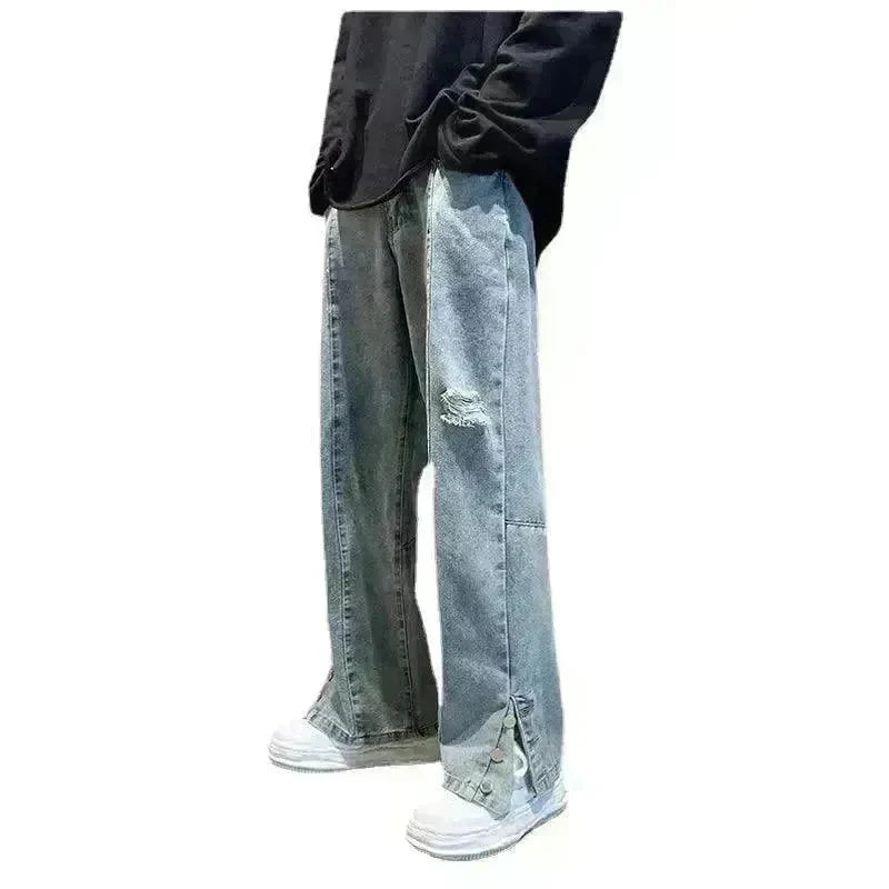 American Letter Embroidered Jeans High Street Fashion Brand Hip Hop Straight-leg Pants - EX-STOCK CANADA