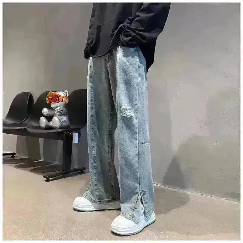 American Letter Embroidered Jeans High Street Fashion Brand Hip Hop Straight-leg Pants - EX-STOCK CANADA