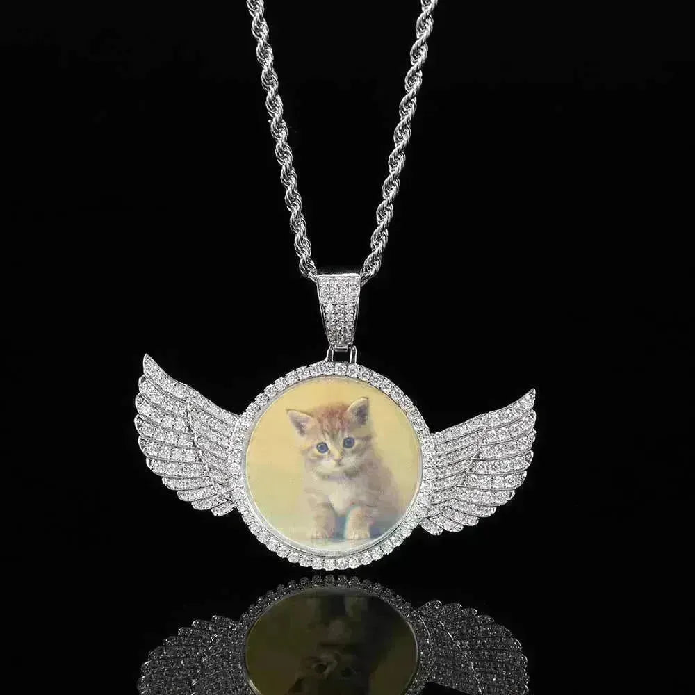Angel Wings Medallions Custom Photo Pendant Necklace For Men Hip Hop Jewelry Iced Out Pendant Custom Engraved Name Memory Gift - EX-STOCK CANADA