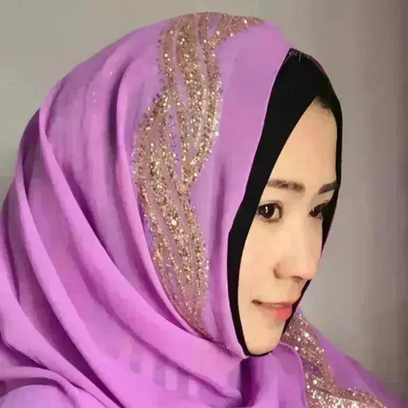 Arab Chiffon sprinkled gold long scarf - EX-STOCK CANADA