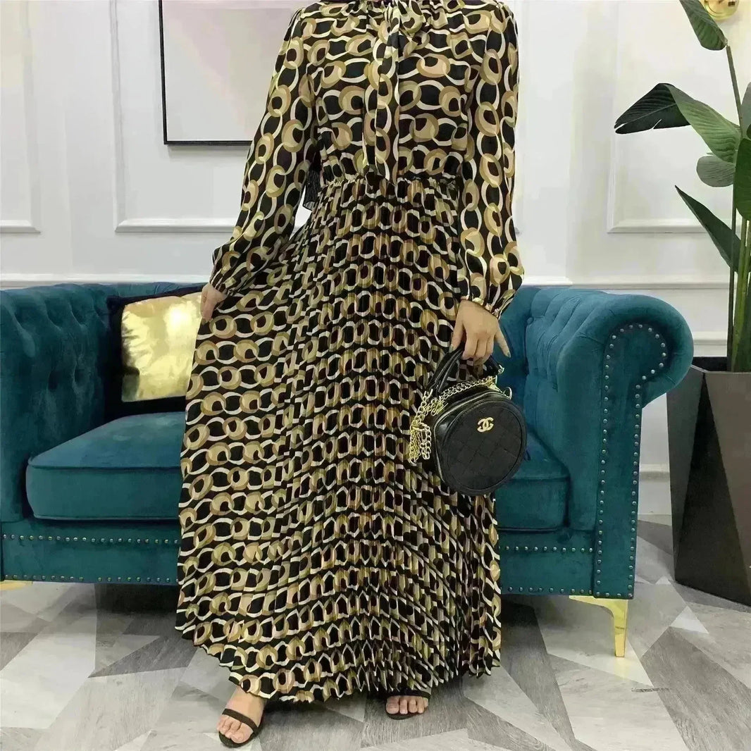 Arab Dress With Printed Pleated Big Skirt - EX-STOCK CANADA