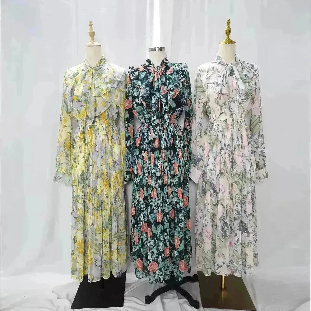 Arab Malay Indonesian Ruffled Printed Dress - EX-STOCK CANADA