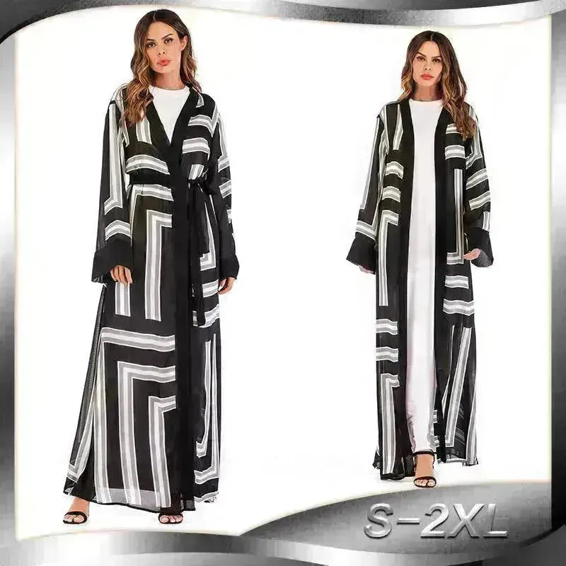 Arab Stripe Loose Lace Cardigan Robe Female - EX-STOCK CANADA