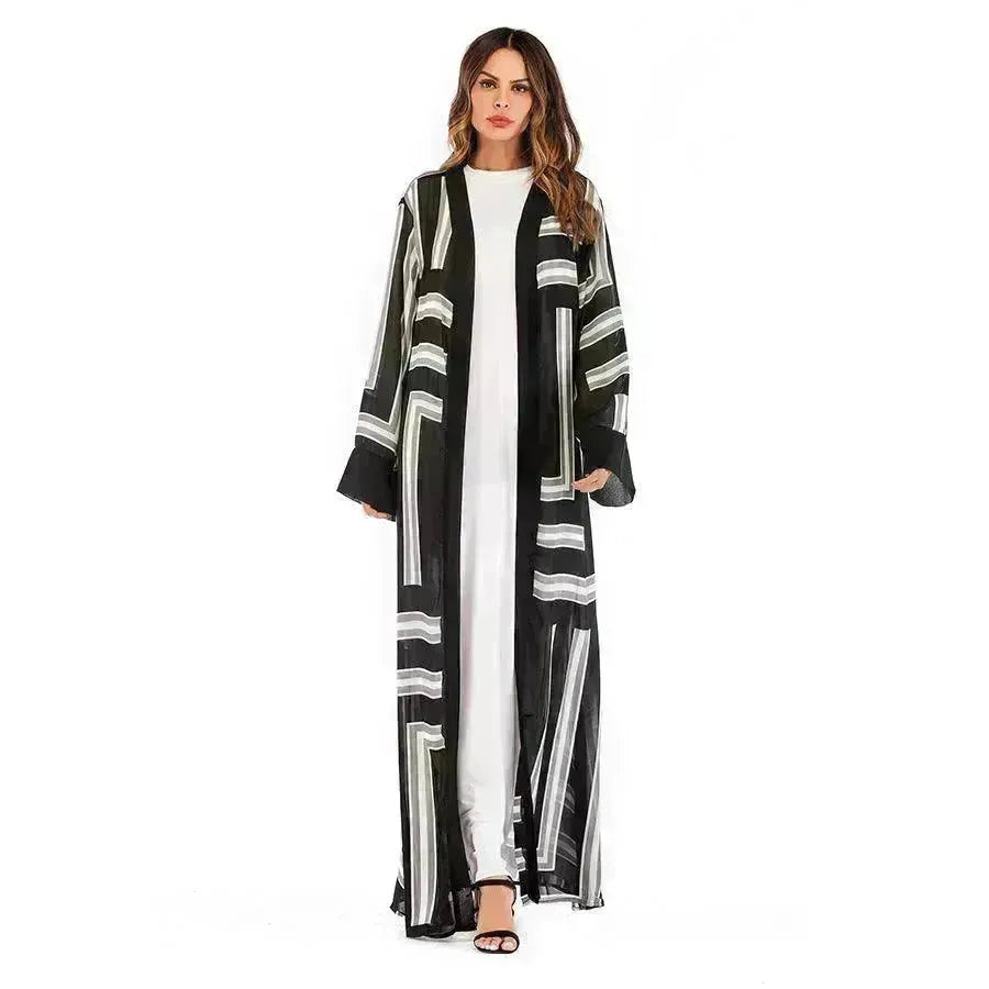 Arab Stripe Loose Lace Cardigan Robe Female - EX-STOCK CANADA