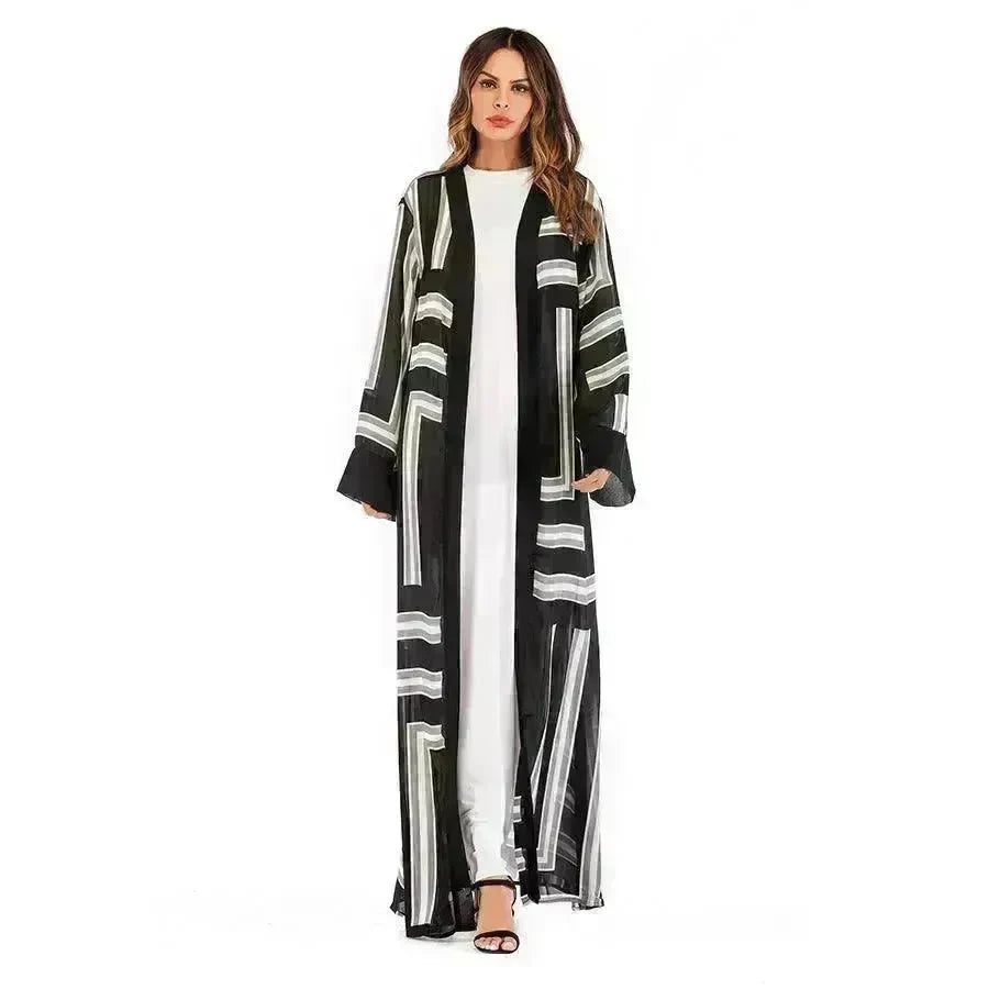 Arab Stripe Loose Lace Cardigan Robe Female - EX-STOCK CANADA