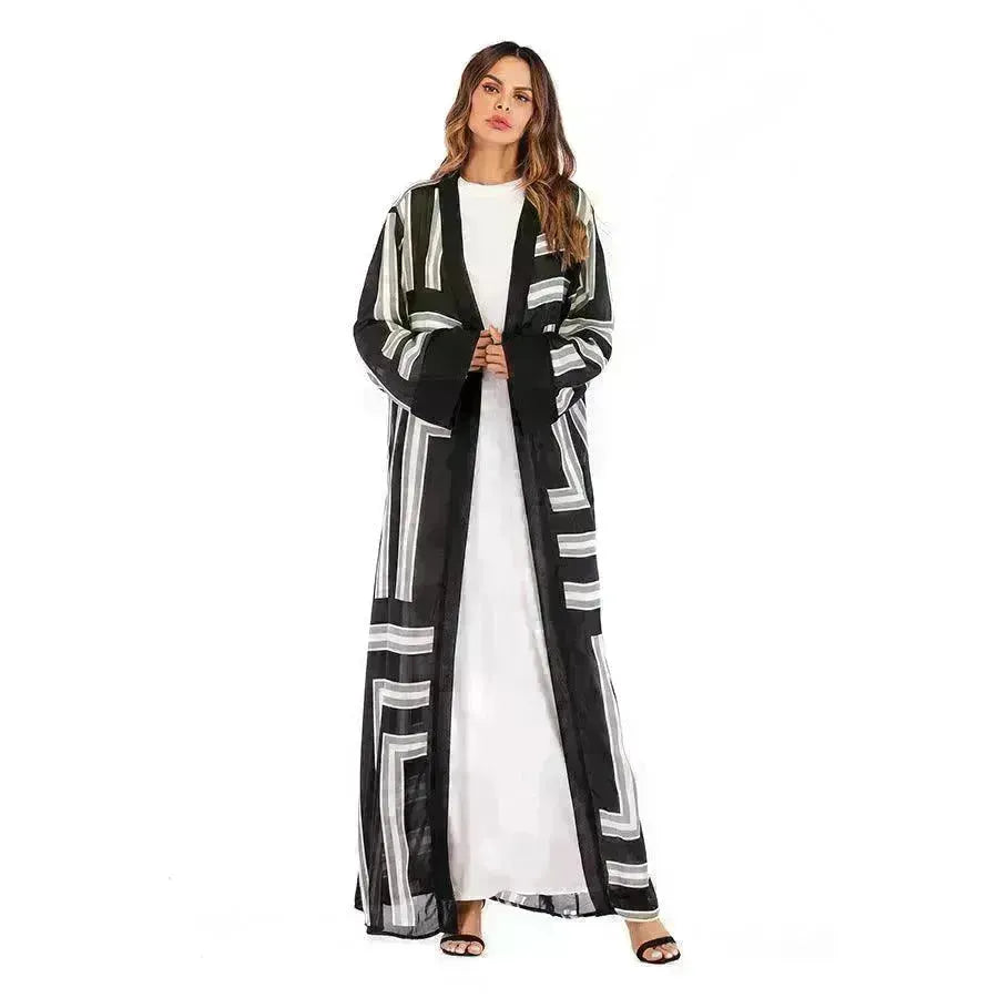 Arab Stripe Loose Lace Cardigan Robe Female - EX-STOCK CANADA