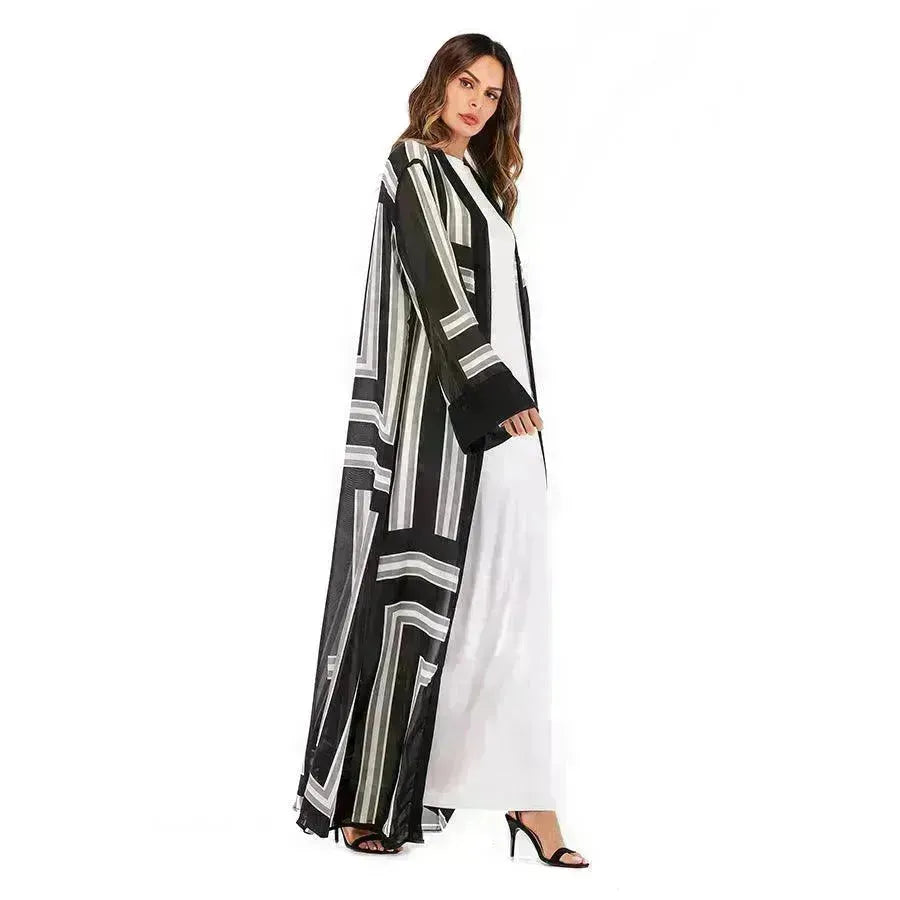 Arab Stripe Loose Lace Cardigan Robe Female - EX-STOCK CANADA