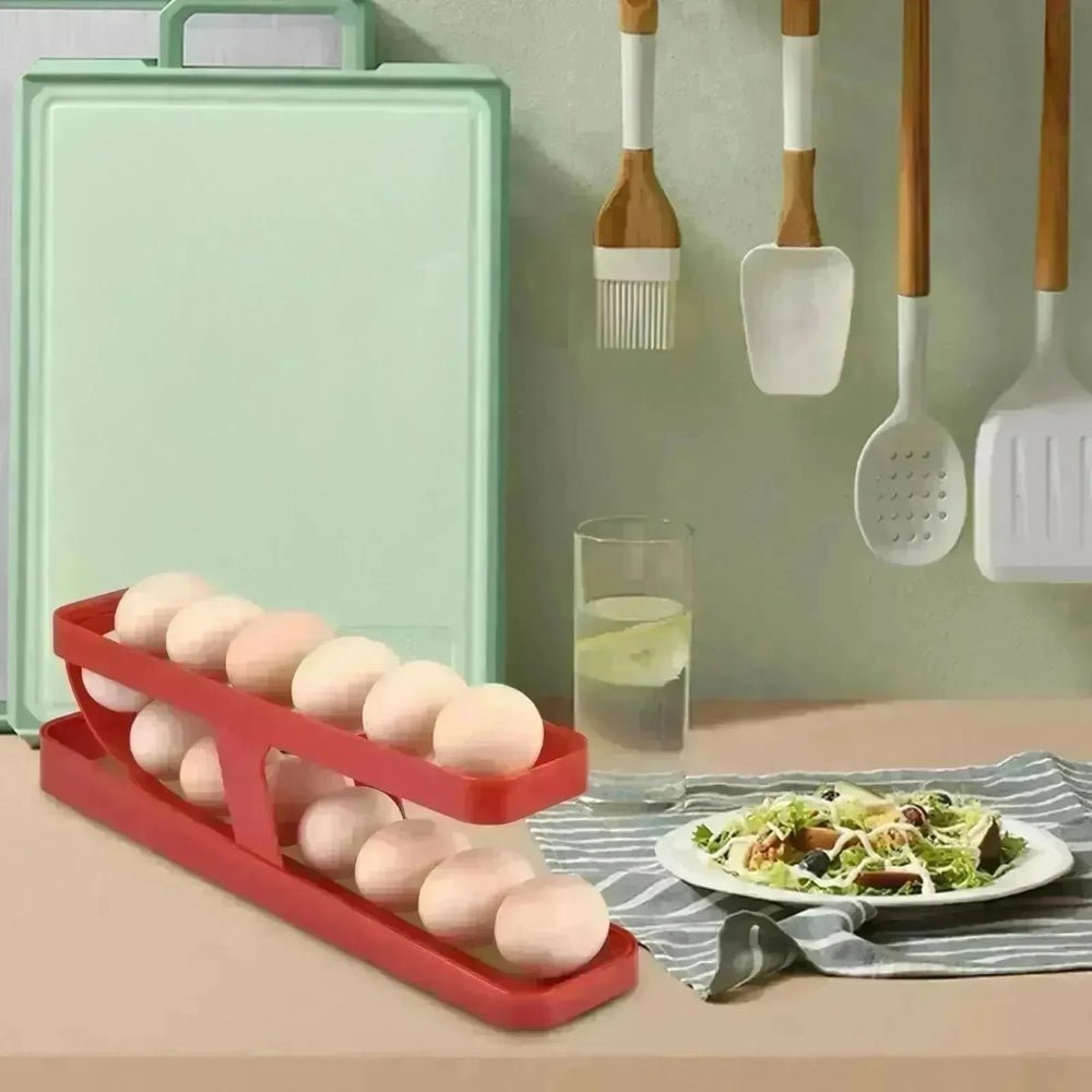 Automatic Scrolling Egg Rack Holder Storage Box Egg Basket Container Organizer Rolldown Refrigerator Egg Dispenser For Kitchen Gadgets - EX-STOCK CANADA