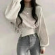 Autumn Crew Neck Button Long Sleeve Short Pullover Sweatshirt Top For Women - EX-STOCK CANADA