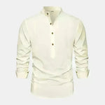 Autumn Solid Color Stand Collar Casual Long Sleeve Cotton And Linen Men's Shirt - EX-STOCK CANADA