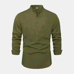 Autumn Solid Color Stand Collar Casual Long Sleeve Cotton And Linen Men's Shirt - EX-STOCK CANADA
