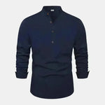 Autumn Solid Color Stand Collar Casual Long Sleeve Cotton And Linen Men's Shirt - EX-STOCK CANADA
