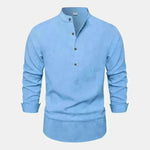 Autumn Solid Color Stand Collar Casual Long Sleeve Cotton And Linen Men's Shirt - EX-STOCK CANADA
