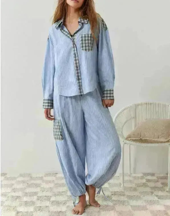 Autumn Women's Clothing Casual Homewear Plaid Shirt Outfit - EX-STOCK CANADA