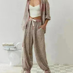 Autumn Women's Clothing Casual Homewear Plaid Shirt Outfit - EX-STOCK CANADA